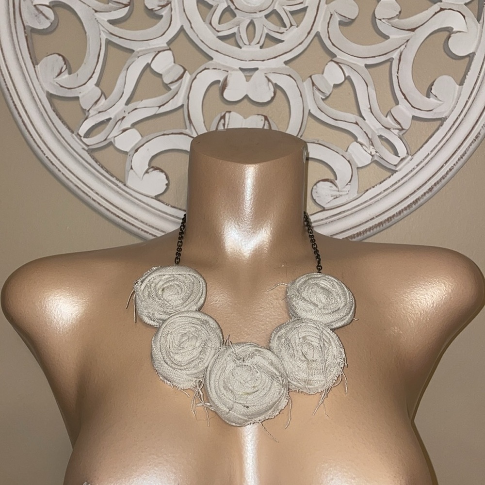 Hand crafted necklace bib statement rose floral hemp bronze chain boho artisan